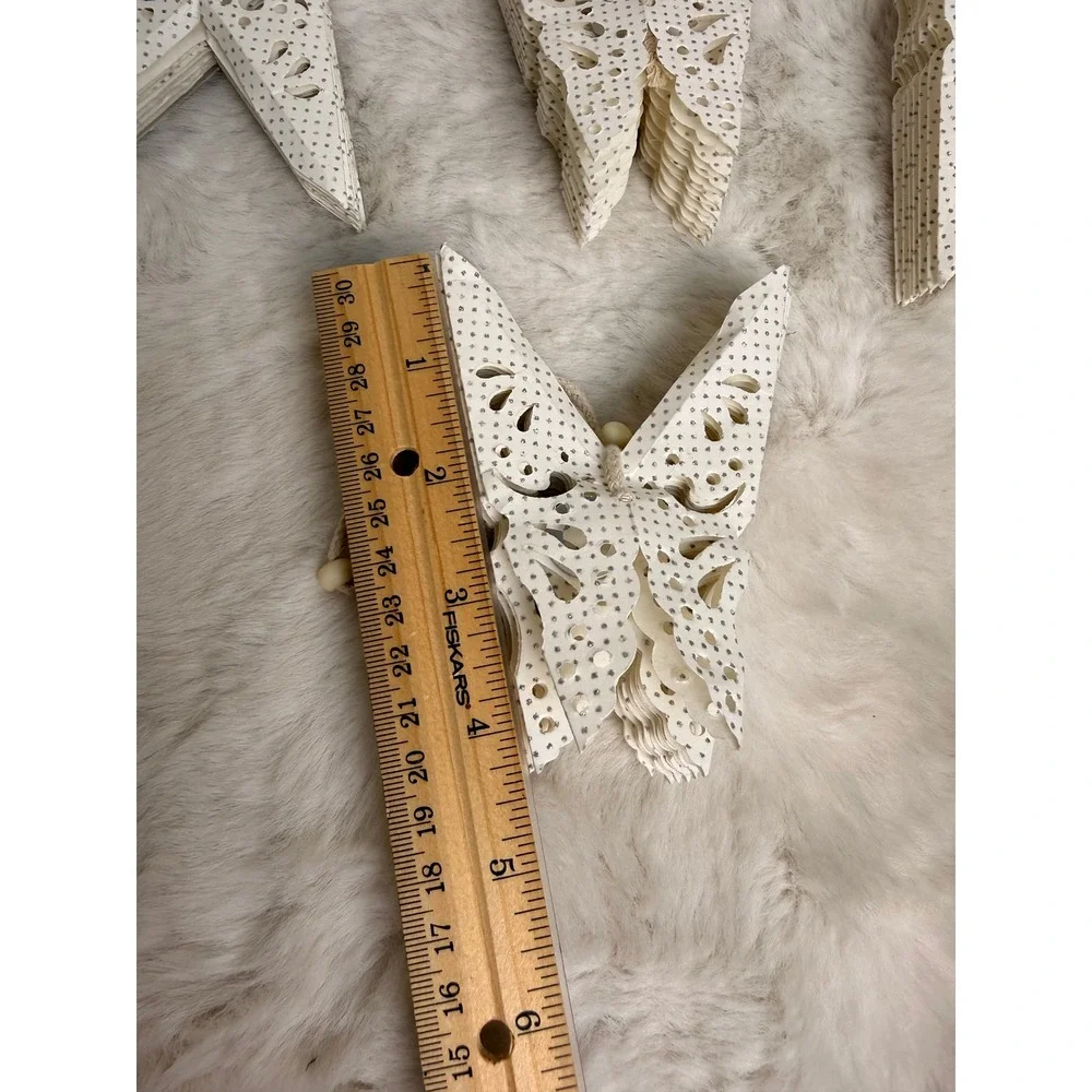 4 Vintage Cream Paper Hanging Star Ornaments or Decor with Glitter Accent 8.5